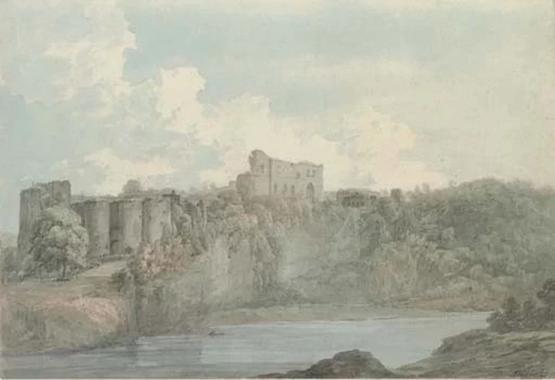 Castello di Chepstow dall'altra parte del fiume Wye
